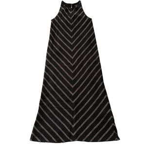 J. Crew 100% Linen Maxi Dress Chevron Black with Gray Sleeveless Women’s Size 2
